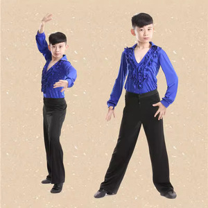 Conjunto de traje de baile latino para niños, ropa de actuación profesional para niños, licra, blanco, amarillo, azul oscuro, negro, primavera 2018 - Product Image 2