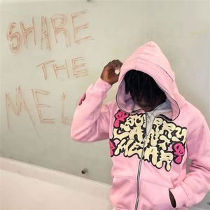 Sudadera con capucha con cremallera completa de gran tamaño de alta calidad personalizada para hombres-Ropa de calle de otoño Algodón Poliéster Puff Impresión Patrón de letras con capucha - Product Image 5