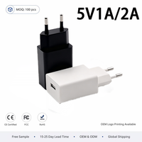 Chargeur mural USB 5V 1A 2A, adaptateur secteur à un seul port AC avec certifications CE FCC ETL, prise standard européenne pour téléphones mobiles