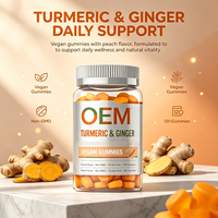 Gummies véganes au curcuma et au gingembre saveur pêche, sans OGM, sans gluten, 120 unités, complément alimentaire OEM