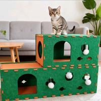 Condo pour chat multi-niveaux fermé avec tour d'escalade, maison pour chat en feutre résistant aux griffures pour plusieurs chats