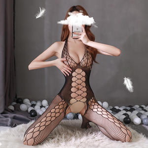 Pakaian dalam wanita Lingerie jaring-jaring Bodysuit Mesh Babydoll Bodysuit eksotis bodystocking Lingerie Set dengan sarung tangan - Product Image 6