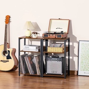 Home Record Storage Rack Wrought Iron Floor Standing Multi Tier <b>Shelf</b> For Living Room Sofa Bedroom <b>Bedside</b> Table - Product Image 2