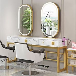 Customized Oval LED Salon <b>Mirror</b> <b>Makeup</b> <b>Vanity</b> <b>Mirror</b> Station Barber Shop Furniture - Product Image 2