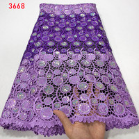 3668 Tissu en dentelle de guipure africaine en gros avec sequins, 5 yards, dentelle nigériane pour robes de soirée et de mariage à coudre