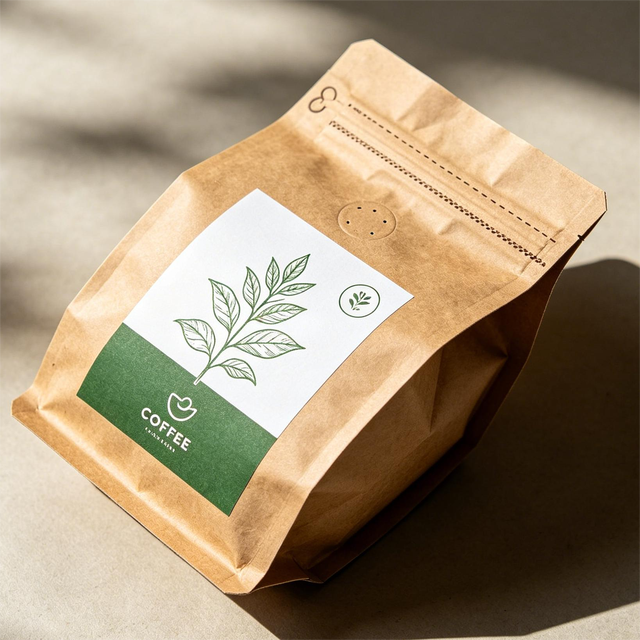Eco-friendly Kraft Paper Coffee Bags 250g Compostable Recyclable Flat Bottom With Zipper and One Way Degassing Valve Wholesale