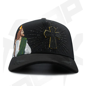 Casquette de baseball réglable G5 Xcap 2026, nouveau style, noire, broderie croix, strass, dentelle, ethnique, 5 panneaux - Product Image 5