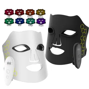 2024 Neue tragbare drahtlose 8 Farben Rot Infrarot LED Photon Lichttherapie Gesichts maske Home Use Beauty NIR Silikon LED Gesichts maske