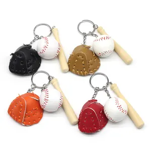 Großhandel Auf Lager Günstige Sport Souvenir Geschenk Custom Holz Baseball Bat Keychain mit Leder Handschuh