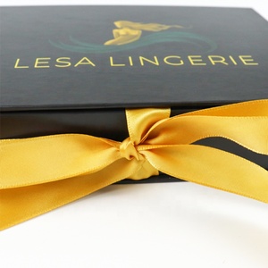 Crown Win Custom Elastic Printed Decorative Magnetic Luxury Gift <b>Box</b> with Ribbon Bow for Gift Wrap Satin Lined Black Paper Boxes - Product Image 2