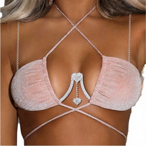 Cadena de cuerpo para bikini con forma de corazón de cristal y diamantes de imitación plateados, a la moda, al por mayor, para mujer, para compromiso, boda, aniversario, fiesta - Product Image 2