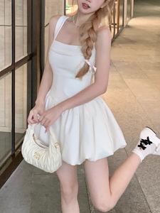 Abito quotidiano da donna bianco elegante gonna corta a vita alta Casual fata estate dolce spezia ragazza - Product Image 3