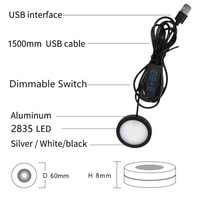 Plafonniers LED USB à câble à intensité variable Mini Spot mince monté en surface Armoire de rangement 3W Armoire de cuisine Lampe à rondelle ultra-mince