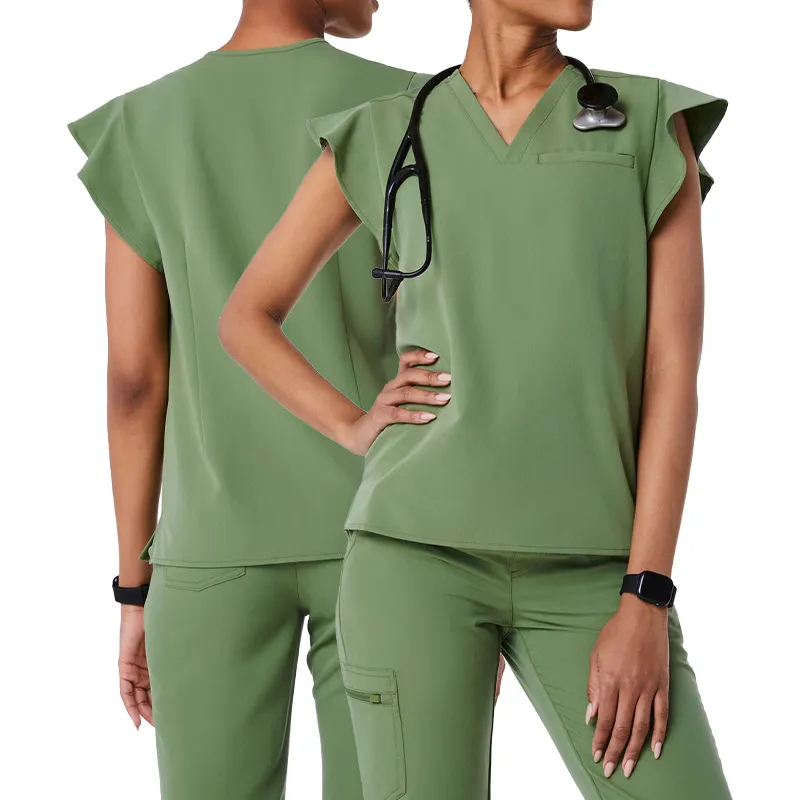 Yuhong Groothandel Gedrukt Verpleegster Poly Rayon Spandex Stretchy Womens Medische Rechte Jogger Ziekenhuis Uniform Set Verpleging Scrubs