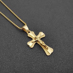 yunnique Stainless Steel <b>Cross</b> Pendant Necklace Gold Plated Unisex Fashion Jewelry 3mm <b>Chain</b> 60cm - Product Image 1