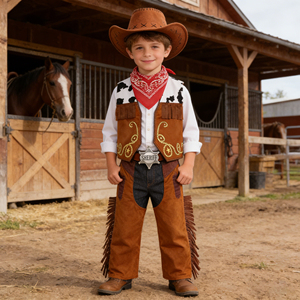 Conjunto de Disfraz de Vaquero <span class=keywords><strong>del</strong></span> <span class=keywords><strong>Oeste</strong></span> Premium de 5 Piezas, Atuendo de Lujo con Chaleco, Pantalones, Sombrero, Pañuelo y Distintivo para Niños, Halloween, Fiesta de Cumpleaños - Product Image 5