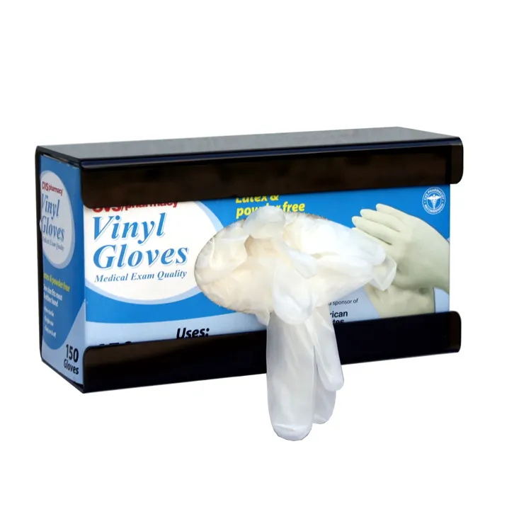 Étanchéité hygiénique 1/8 "distributeur de gants en nitrile épais 10.25W * 4D * 5.5H noir Lucite chargement par le haut support de boîte à gants en acrylique