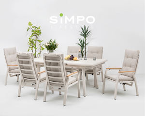 SIMPOLIFESTYLE Mobilier d'extérieur haut de gamme, ensemble table et tabourets de luxe pour jardin et balcon, chaise de salle à manger en aluminium <span class=keywords><strong>DIABLO</strong></span>, tissu et teck - Product Image 6