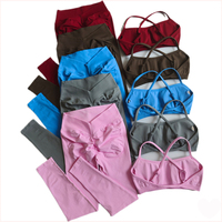Pakaian Olahraga Set Gym Produsen Pakaian Olahraga Yoga Seamless Cross Back Bra V Waist Scrunch Butt Flare Leggings