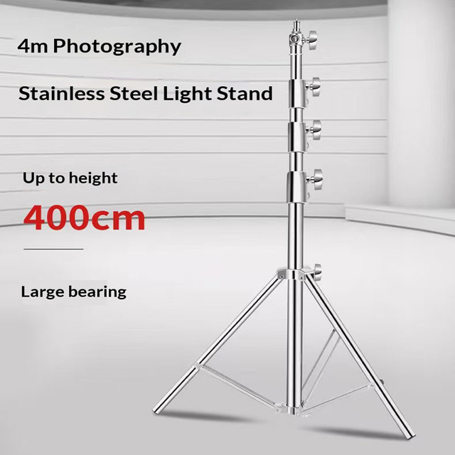 4M  Stainless Steel Photography Light Stand 4M Spring Cushioned Heavy Duty Tripod Stand for Strobe LED Video Light Softbox