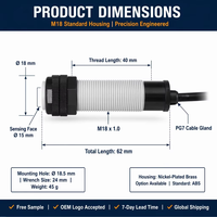 Capteur de proximité capacitif 18 mm 8 mm PNP NC en laiton nickelé DC 10-30V pour détection de niveau de liquide IP67