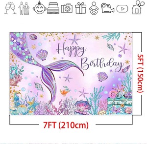 Décor de fond d'anniversaire sirène, décorations de fond d'anniversaire sur le thème de <span class=keywords><strong>l</strong></span>'océan, bannière murale de fête d'anniversaire pour <span class=keywords><strong>petite</strong></span> fille sirène - Product Image 5