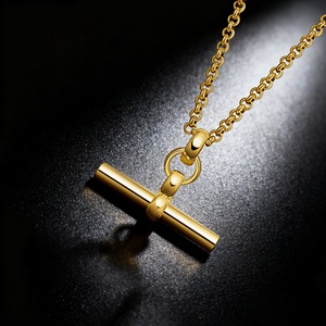 18 Karat vergoldete Edelstahl-T-Bar-Anhängerkette mit Belcher-Gliederkette - Product Image 6