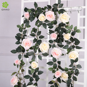 QIHAO Artificial Rose Vines 180cm Silk Flower Wedding Decorations Ceiling Wall Hanging Home Props - Product Image 1