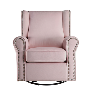 Fauteuil à bascule moderne en tissu rose avec fonction pivotante, durable et confortable, idéal pour le salon - Product Image 4
