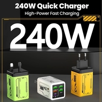 Charger Perjalanan USB Type-C 240W EU US UK Plug, Pengisian Cepat USB-C 4USB+2PD, Pengisi Daya Cepat Ponsel untuk Samsung untuk Xiaomi