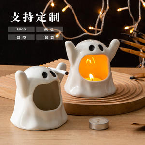 Porte-bougie fantôme en céramique créatif avec effet de fumée pour la décoration d'Halloween à la maison, article cadeau écologique - Product Image 2