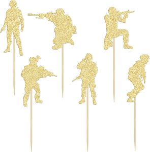 Décorations de gâteaux militaires scintillantes pour cupcakes, thème <span class=keywords><strong>militaire</strong></span>, pour la marine, l'armée, les garçons, les anniversaires, couleur or - Product Image 3