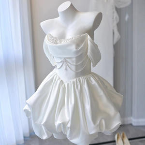 Vestidos Cortos de Fiesta de Boda Estilo Coreano, para Sesión de Fotos de Boda, sin Tirantes, con Cuentas, Tafetán, <span class=keywords><strong>Bolero</strong></span>, Corsé en la Espalda - Product Image 3