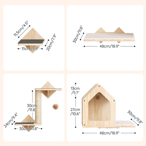 5-Piece ahşap kedi duvar rafları ev tırmanma levrek ile Set, çizilmeye kapalı kediler için mesajlar ve adımlar - Product Image 5
