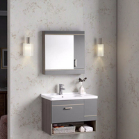 Meuble-lavabo mural moderne en contreplaqué étanche avec vasque en céramique et miroir de rangement pour hôtels