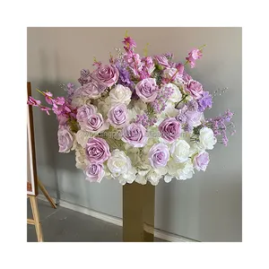 Factory made artificial lavender white rose flower wedding centerpiece ball table stand flower decoration for wedding reception