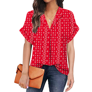 Camicetta da lavoro estiva da donna stile caldo con scollo a V manica corta con risvolto tinta unita blusa personalizzata in taglie forti stile Casual - Product Image 3