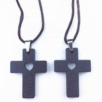 Pendentif Quantum Science Croix Cœur en Pierre de Lave, Énergie Scalaire, Ions Négatifs, avec Chaîne en Acier Inoxydable