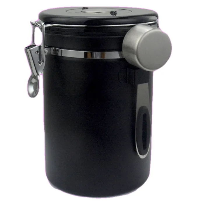 Tanque de almacenamiento sellado de granos de café, recipiente hermético redondo de Metal al vacío con cuchara