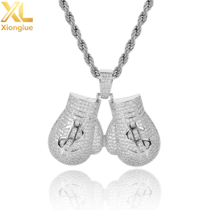 Hip-hop Hollowed-out US Dollar Symbol Brass Boxing Gloves Pendant <b>Copper</b> Inlaid Zircon Stones Trendy Party Necklace Accessory - Product Image 2