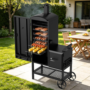 Six Layer Multi Functional Smokehouse Outdoor Smoker Grill With Rack And Wheels Large Cabinet Style BBQ Grill - Product Image 3