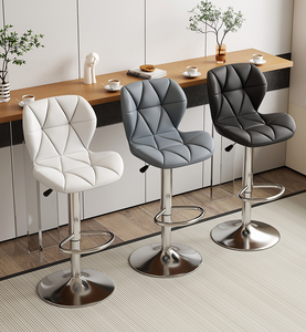 Kursi Bar Tinggi Modern Berbahan Kulit Sintetis dengan Sandaran dan Pijakan Kaki Berlapis Kain Hitam - Product Image 5