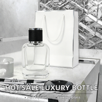 Flacon en verre carré 50ml 100ml en promotion, pulvérisateur atomiseur plat avec pompe, sérigraphie, emballage de luxe pour parfum