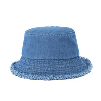 Topi Bucket Denim Wanita Model Fisherman dengan Pinggiran Raw Edge, Distressed, dan Frayed, Harga Pabrik Premium, Fashionable, dan Custom