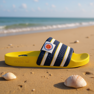 Adidas Men's Adilette GW9714 Yellow <b>Navy</b> Striped EVA <b>Slide</b> Sandals Summer Casual Slip-On Open Toe 100% Authentic Made In Vietnam - Product Image 2