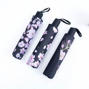 Nouvel arrivage usine – Parapluie manuel pliant 3 volets 8K personnalisé, motif floral, anti-UV, portable, coupe-vent, protection solaire et pluie, revêtement noir, verre. - Product Image 3