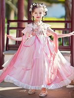Robe Hanfu d'été pour filles, style chinois, costume de spectacle, robe de princesse fleurie pour enfants, vêtements de danse en gros pour fête d'anniversaire