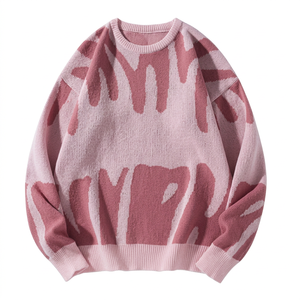 Pull en tricot déchiré pour homme, couleur unie, manches longues, col rond, hiver, logo sur le devant, polyester/coton, légèrement extensible - Product Image 1