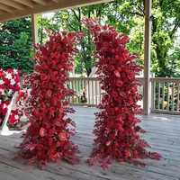 Arche de fleurs artificielles en soie rouge Zike, fleurs de rose, éco-responsable, durable, toile de fond de jardin pour la décoration de fête de mariage d'automne