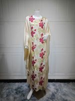 Blanc Feuille d'or Abaya Fleur Cloche Manches Luxe Maxi Robe Quotidien Élégant Porter Multi Pack Remise En Gros Exclusif